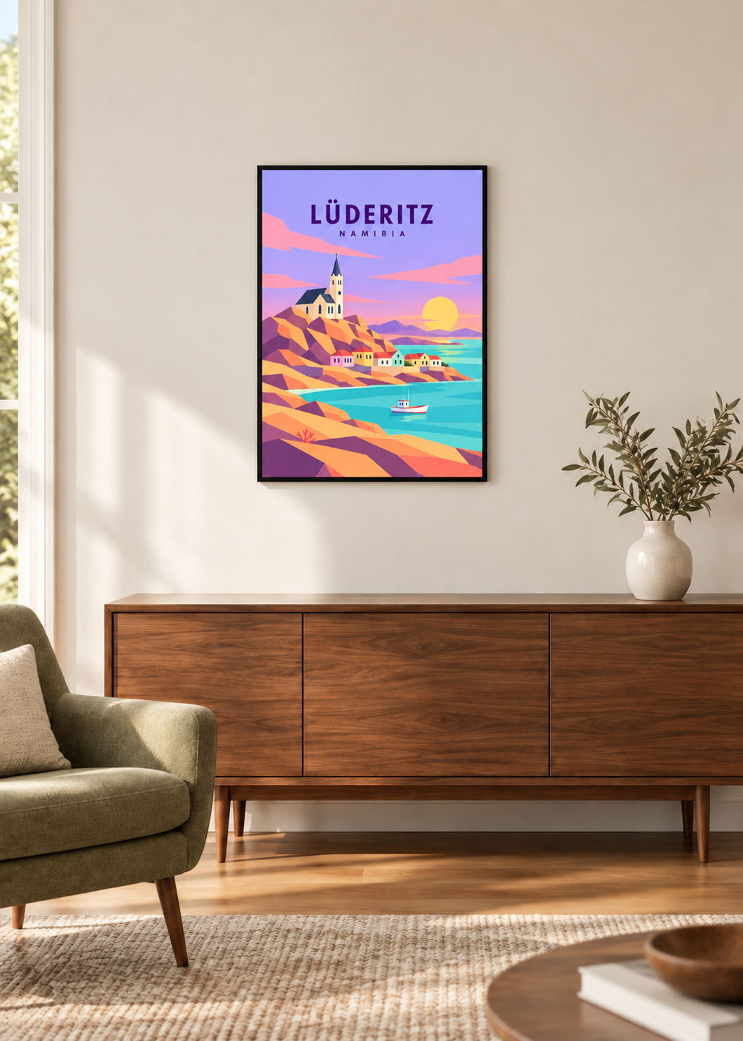 Lüderitz – Kunstdruck im dünnen schwarzen Rahmen mit Acrylglas