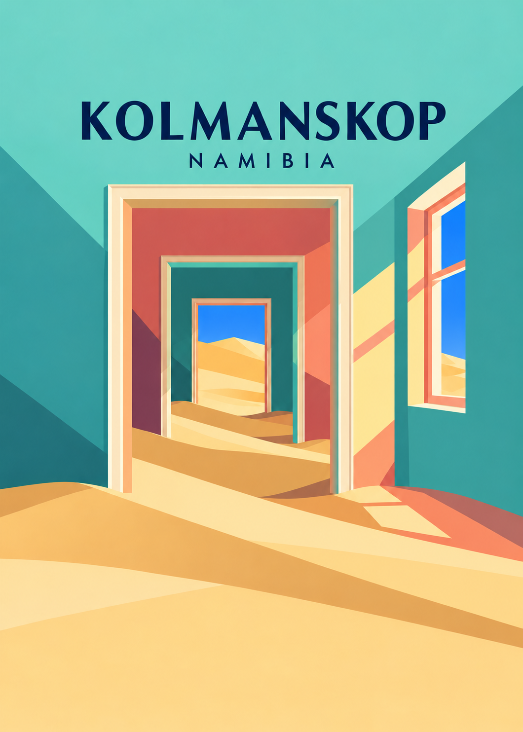 Kolmanskop, Namibia – geometrische Illustration sandgefüllter Durchgänge