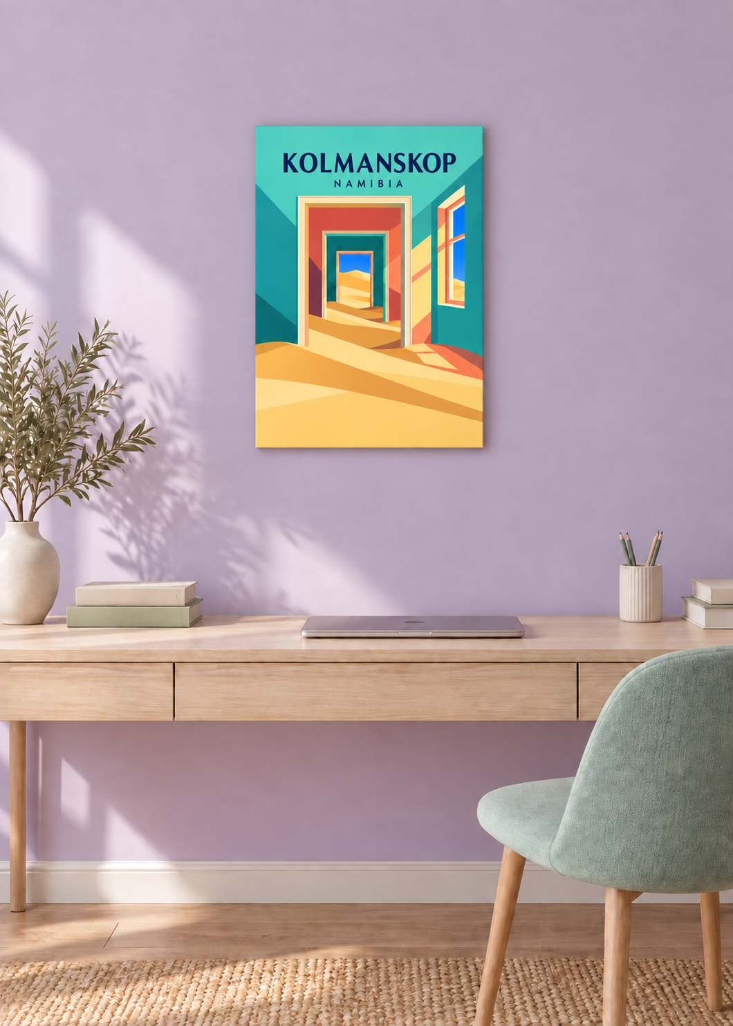 Kolmanskop – rahmenlose Slim-Leinwand im Arbeitszimmer