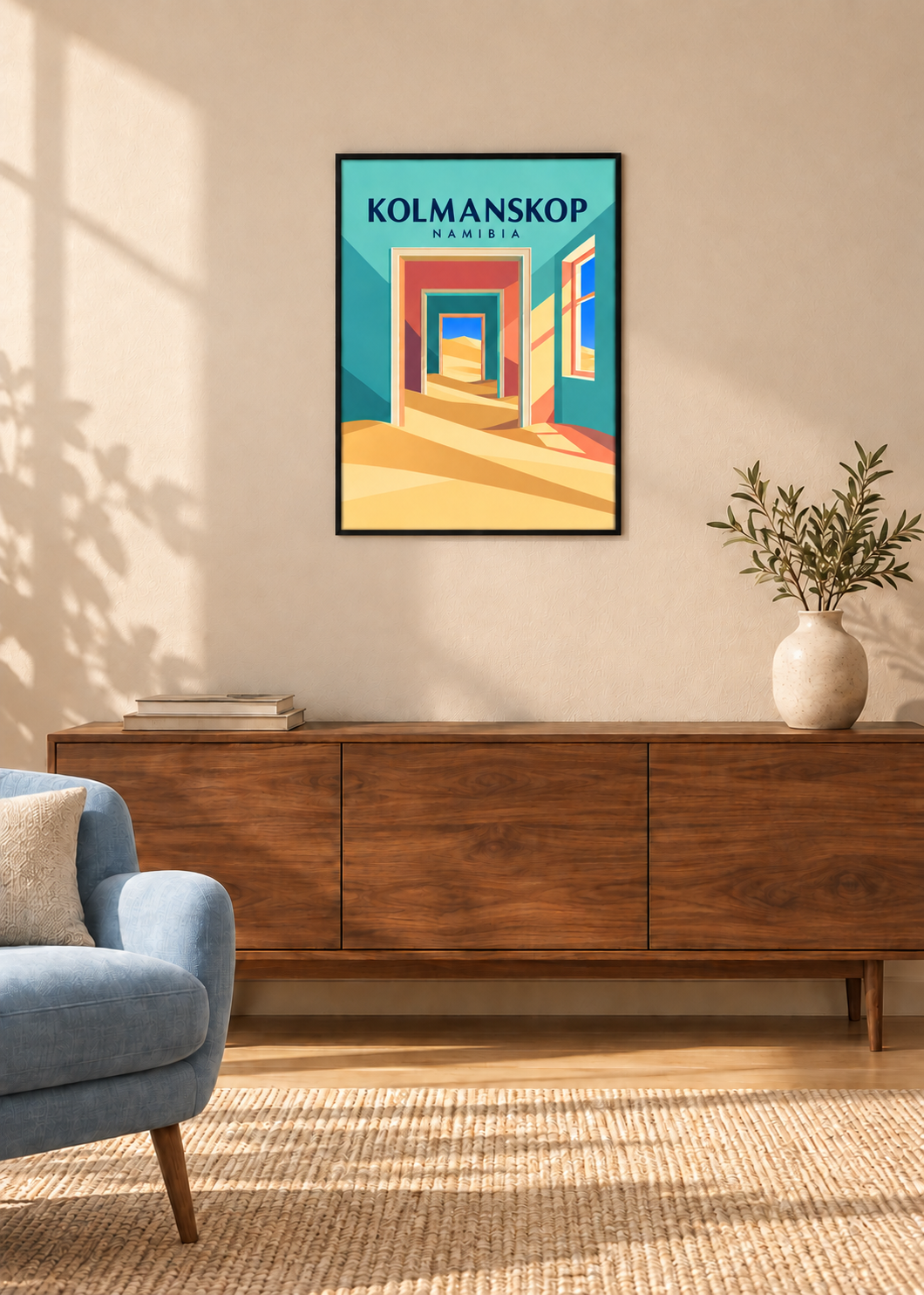 Kolmanskop – Kunstdruck im dünnen schwarzen Rahmen mit Acrylglas