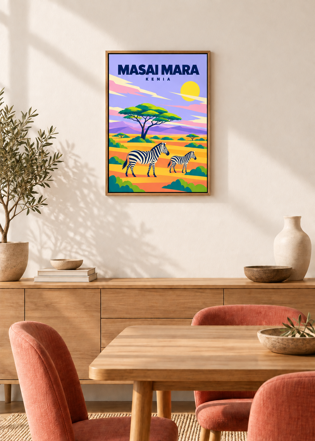 Masai Mara als Leinwand im Eichen-Schattenfugenrahmen