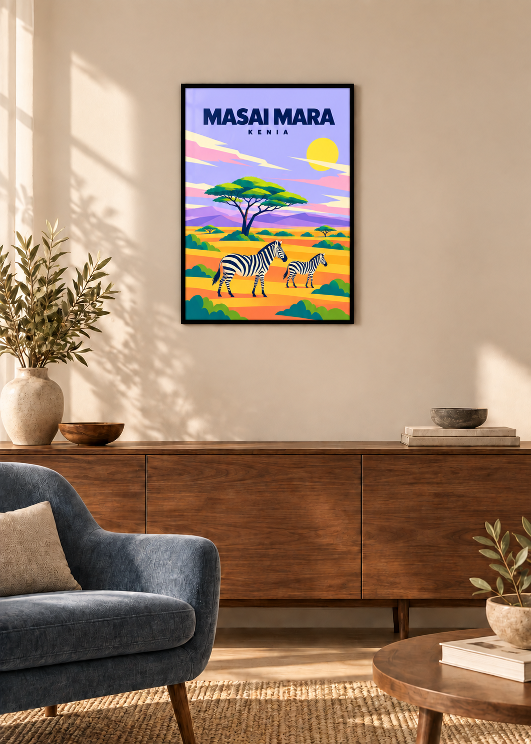 Masai Mara im dünnen matten schwarzen Rahmen mit klarem Acryl