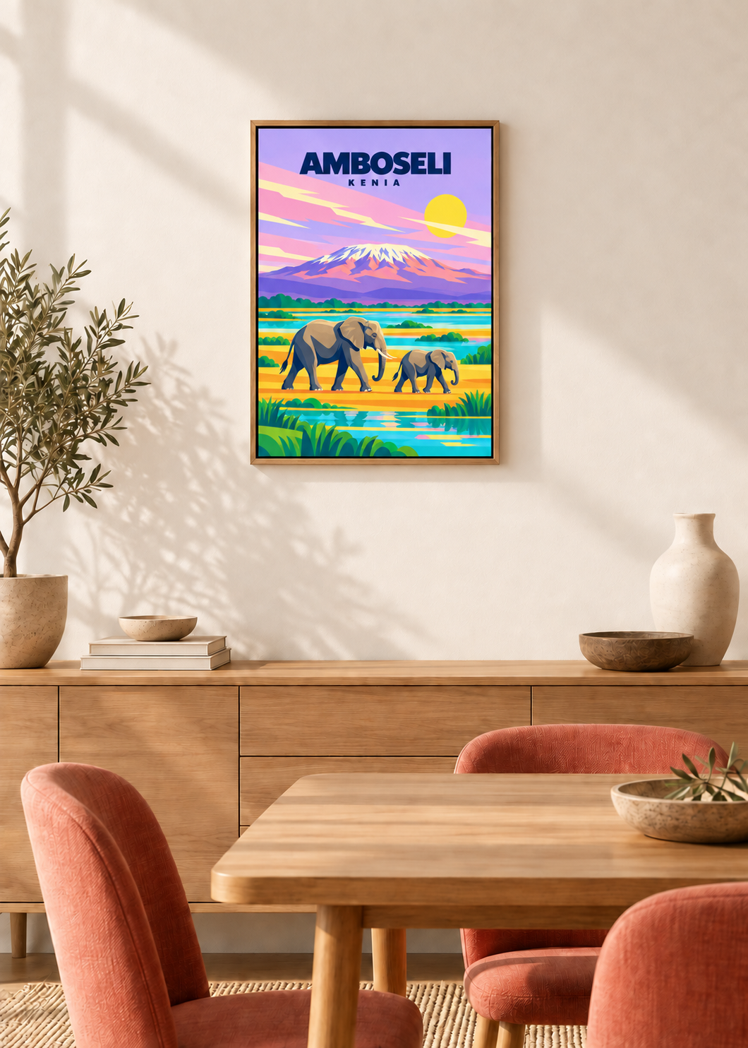 Amboseli als Leinwand im Eichen-Schattenfugenrahmen