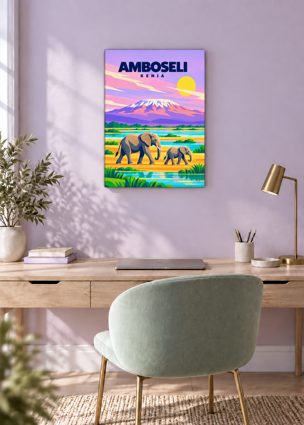 Amboseli als rahmenlose Slim-Leinwand mit gewickelter Kante