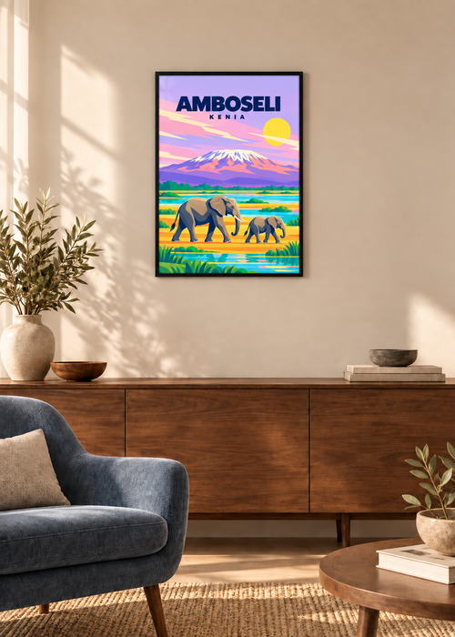 Amboseli im dünnen matten schwarzen Rahmen mit klarem Acryl