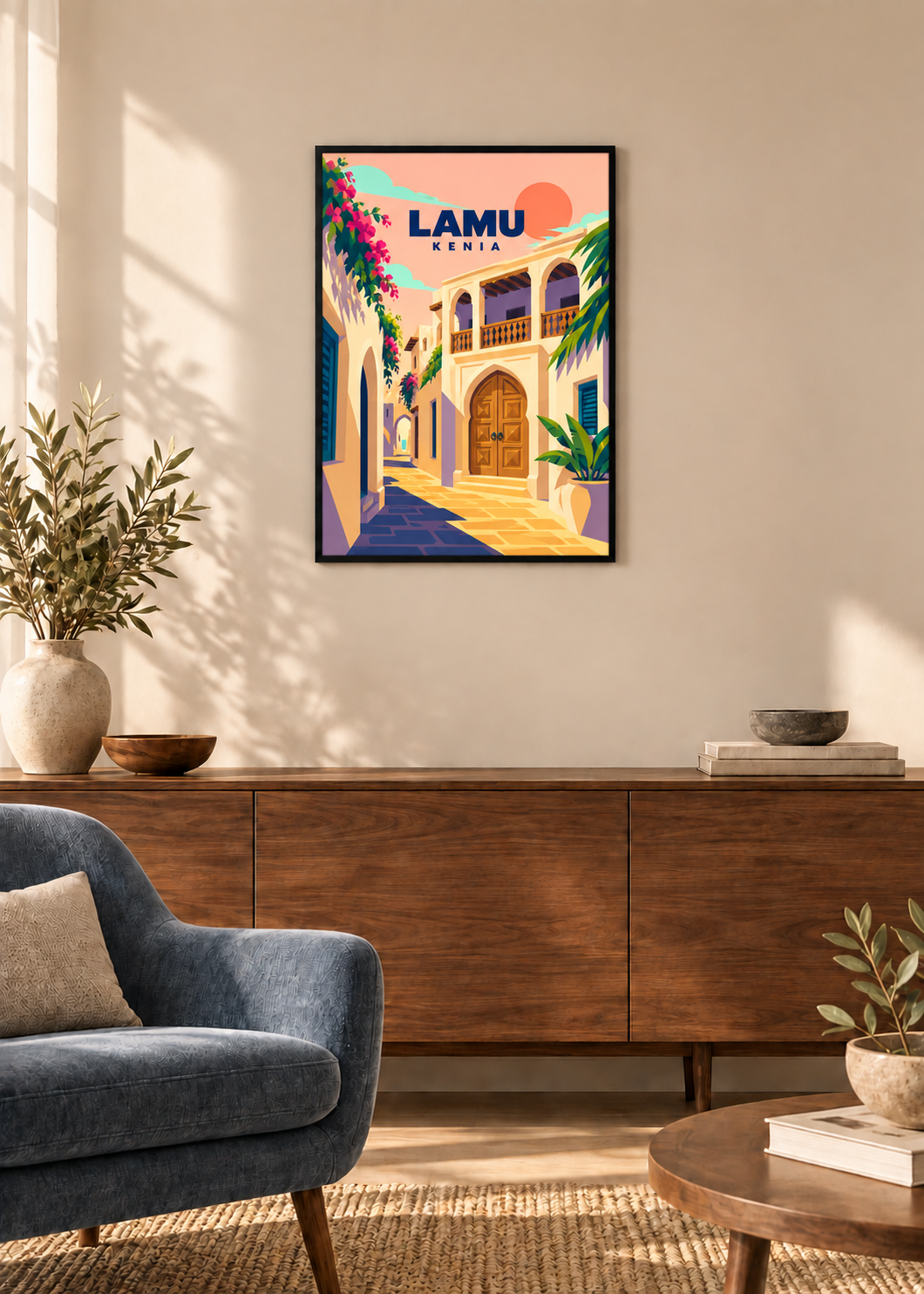 Lamu im dünnen matten schwarzen Rahmen mit klarem Acryl