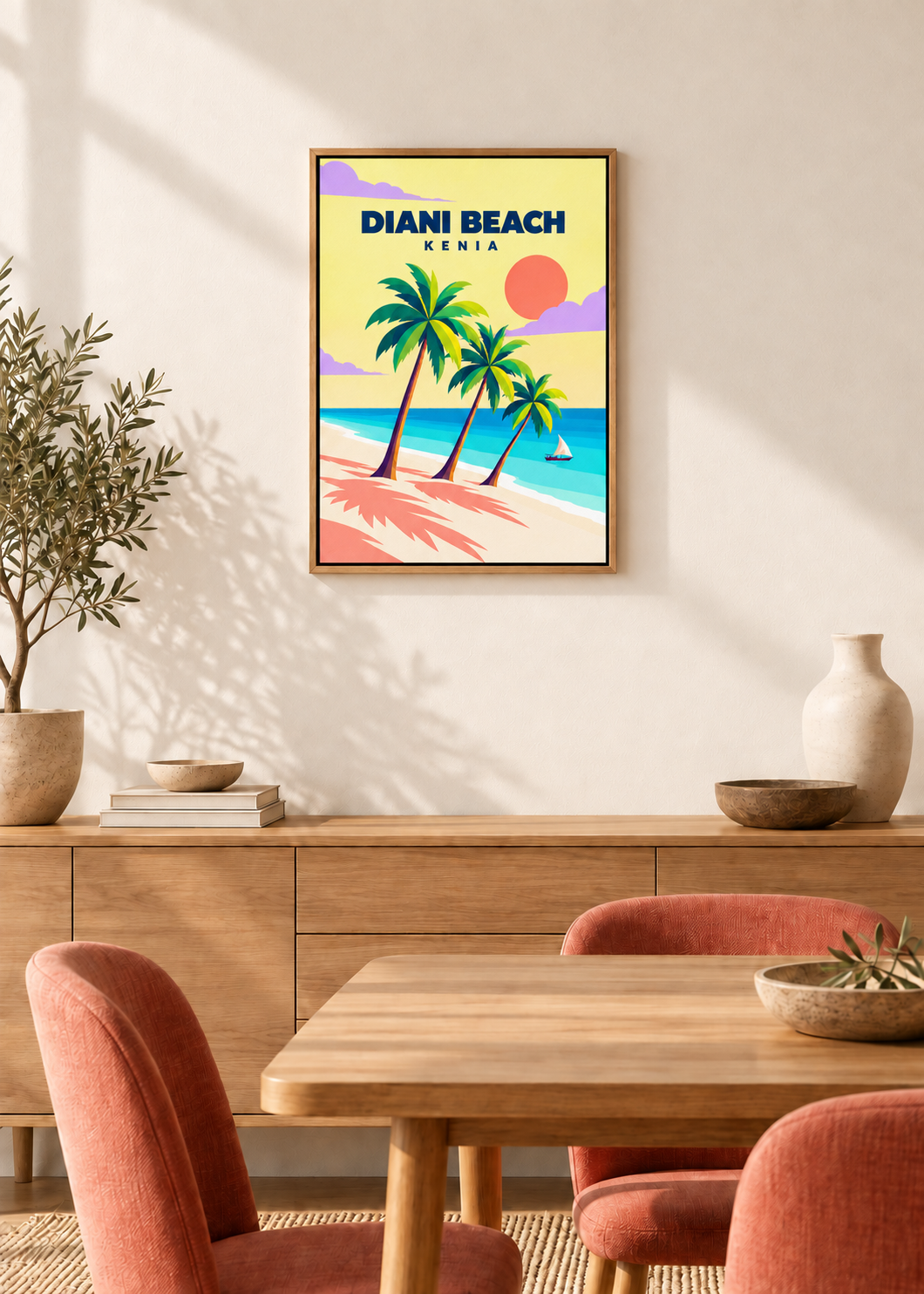Diani Beach auf Leinwand im Eichen-Schattenfugenrahmen