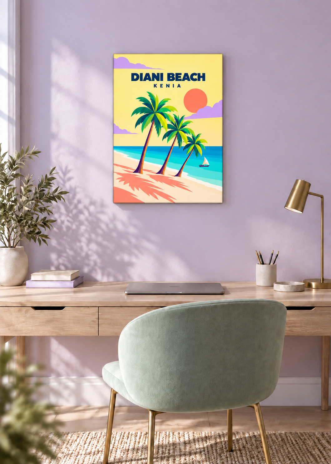 Diani Beach auf rahmenloser Slim-Leinwand mit gewickelter Kante