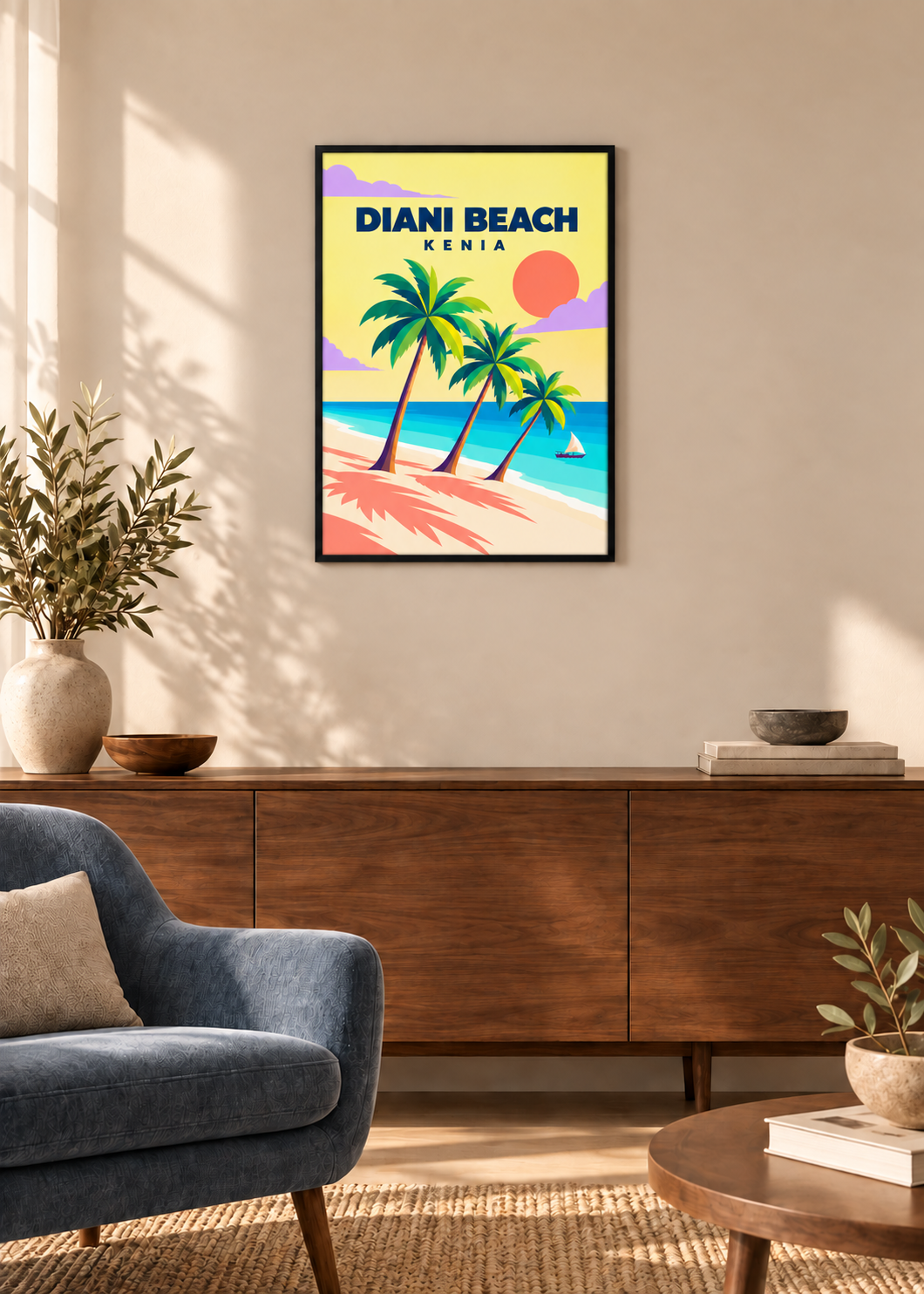 Diani Beach im dünnen schwarzen Rahmen mit klarer Acrylverglasung