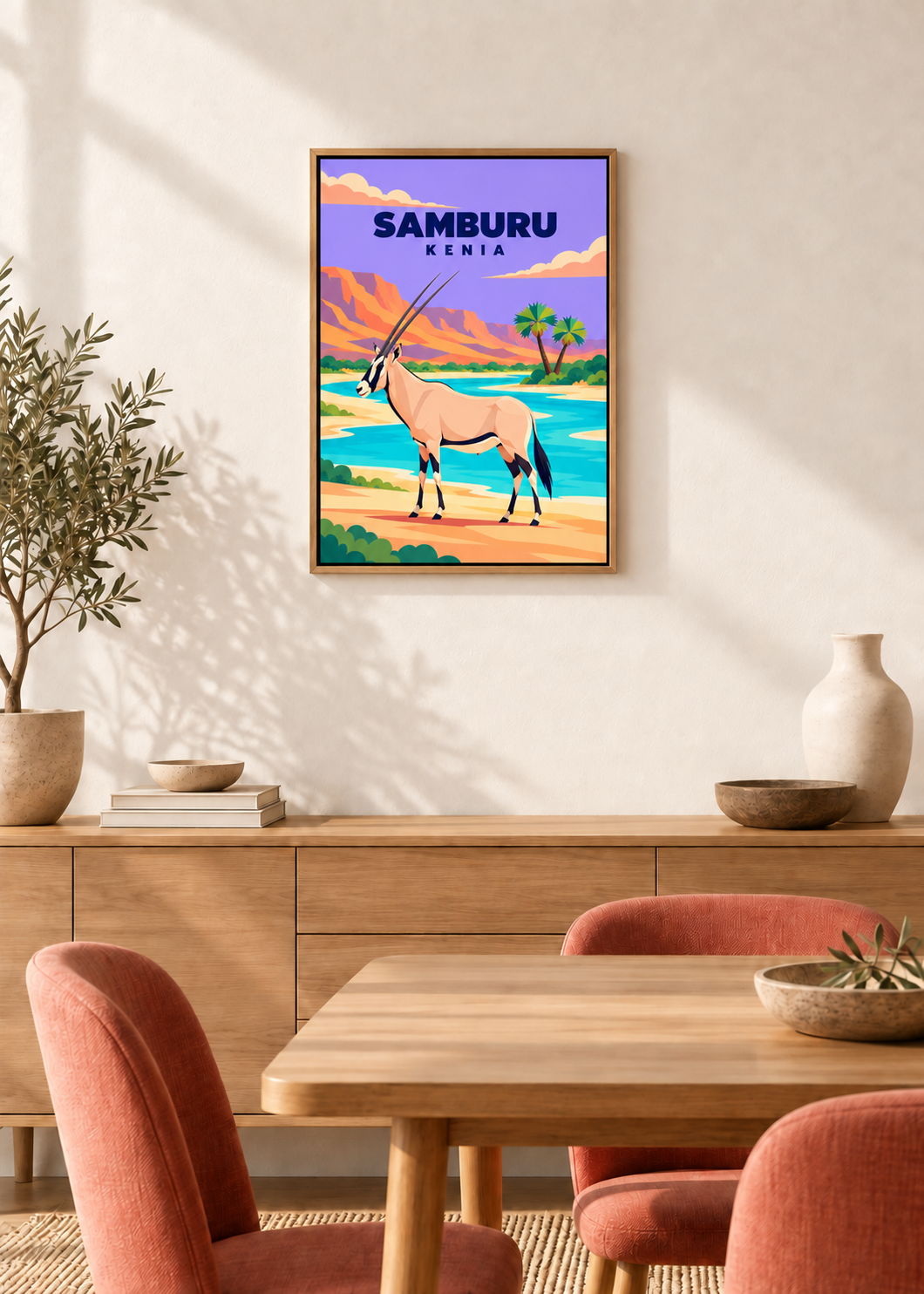 Samburu auf Leinwand mit Eichen-Schattenfugenrahmen