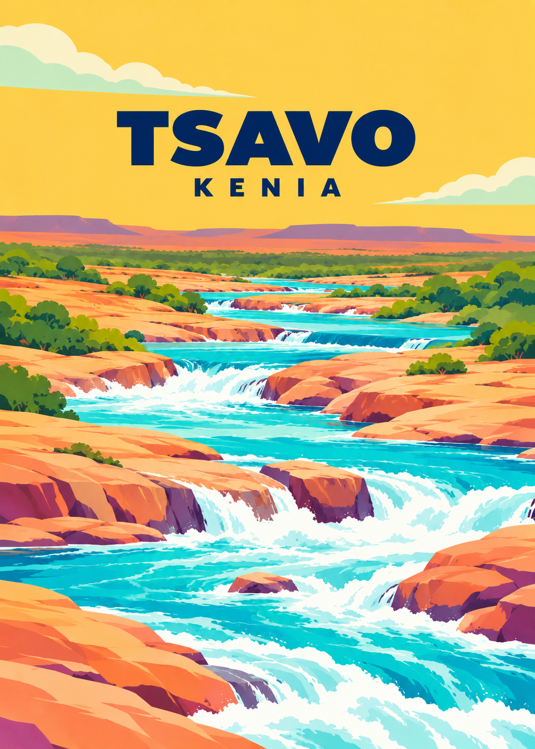 Tsavo – geometrische Illustration der Flussstromschnellen in Kenia