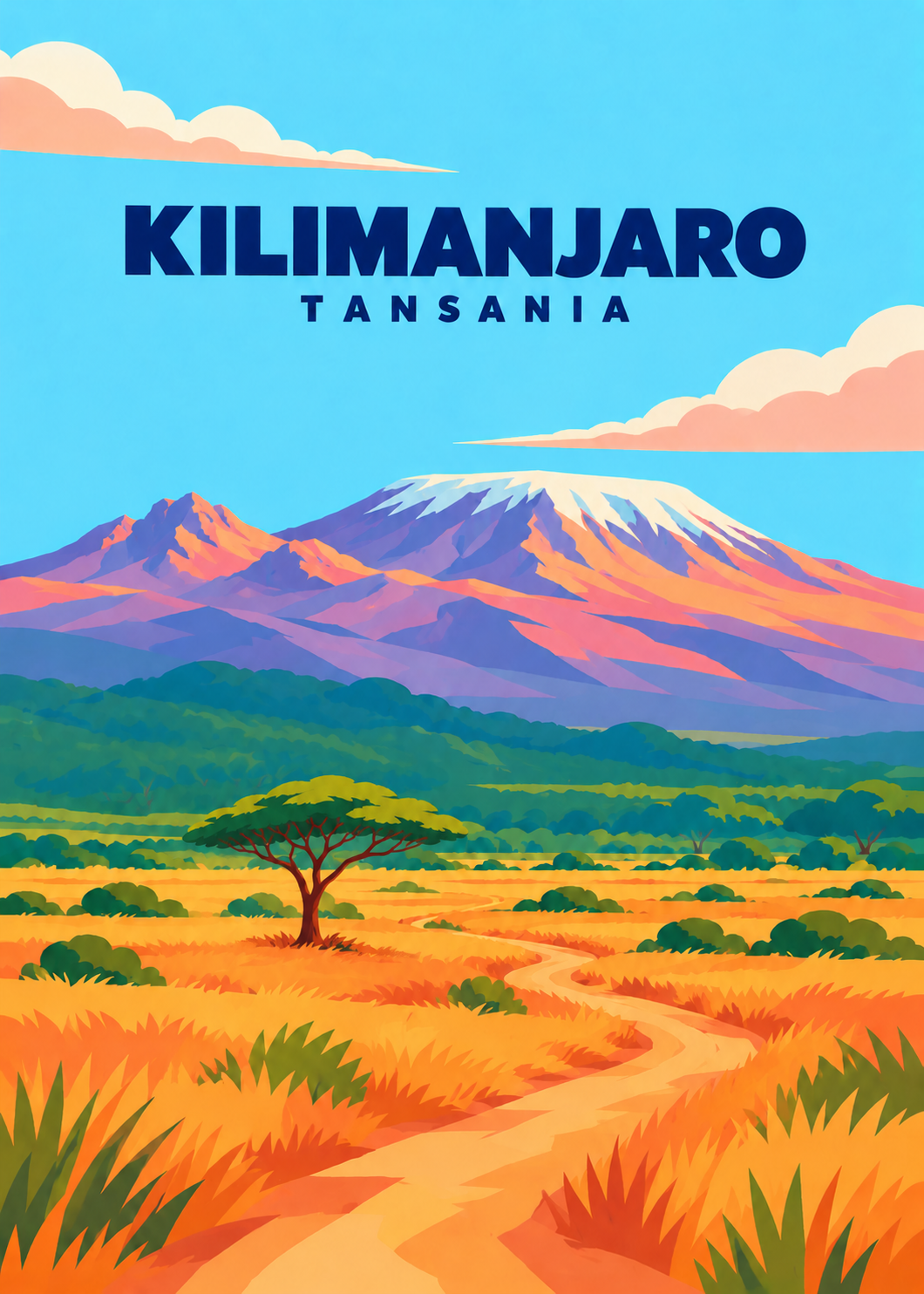 Kilimanjaro – geometrische Illustration des schneebedeckten Massivs in Tansania
