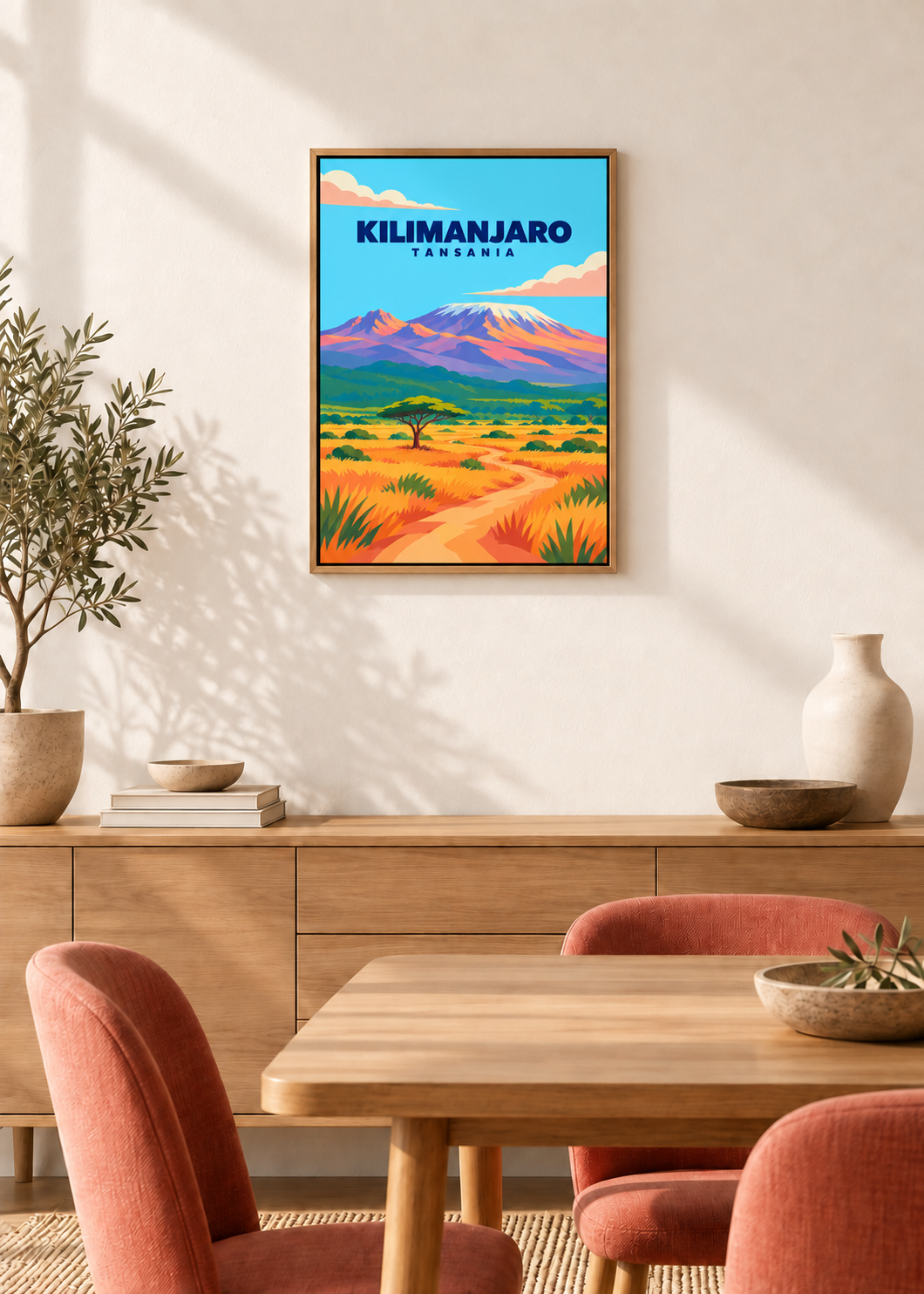 Kilimanjaro auf Leinwand mit Eichen-Schattenfugenrahmen