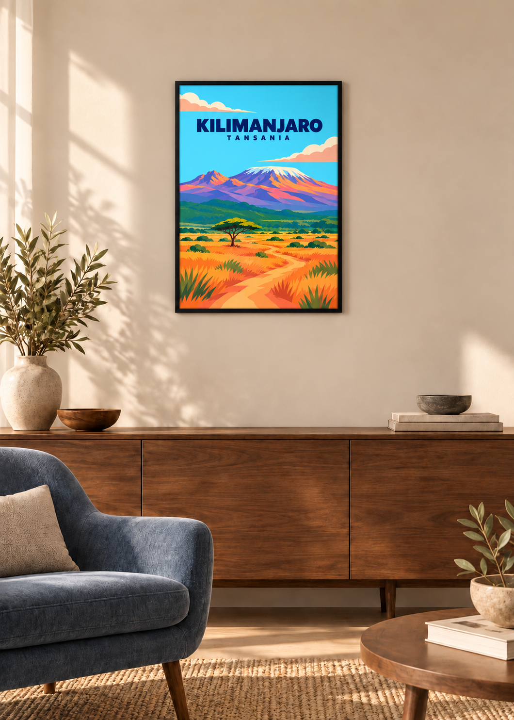 Kilimanjaro im dünnen schwarzen Rahmen mit klarem Acrylglas