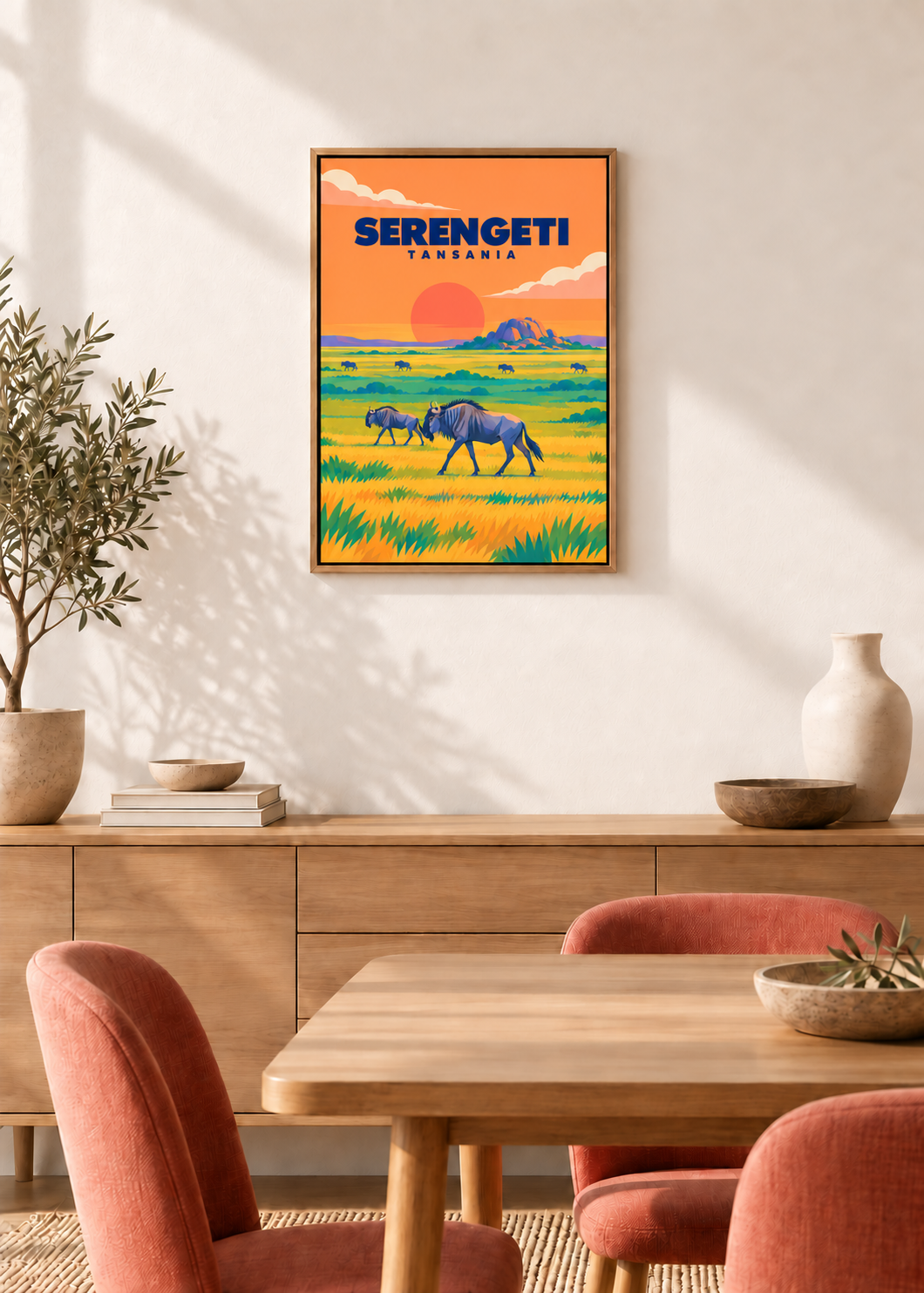 Serengeti auf Leinwand mit Eichen-Schattenfugenrahmen