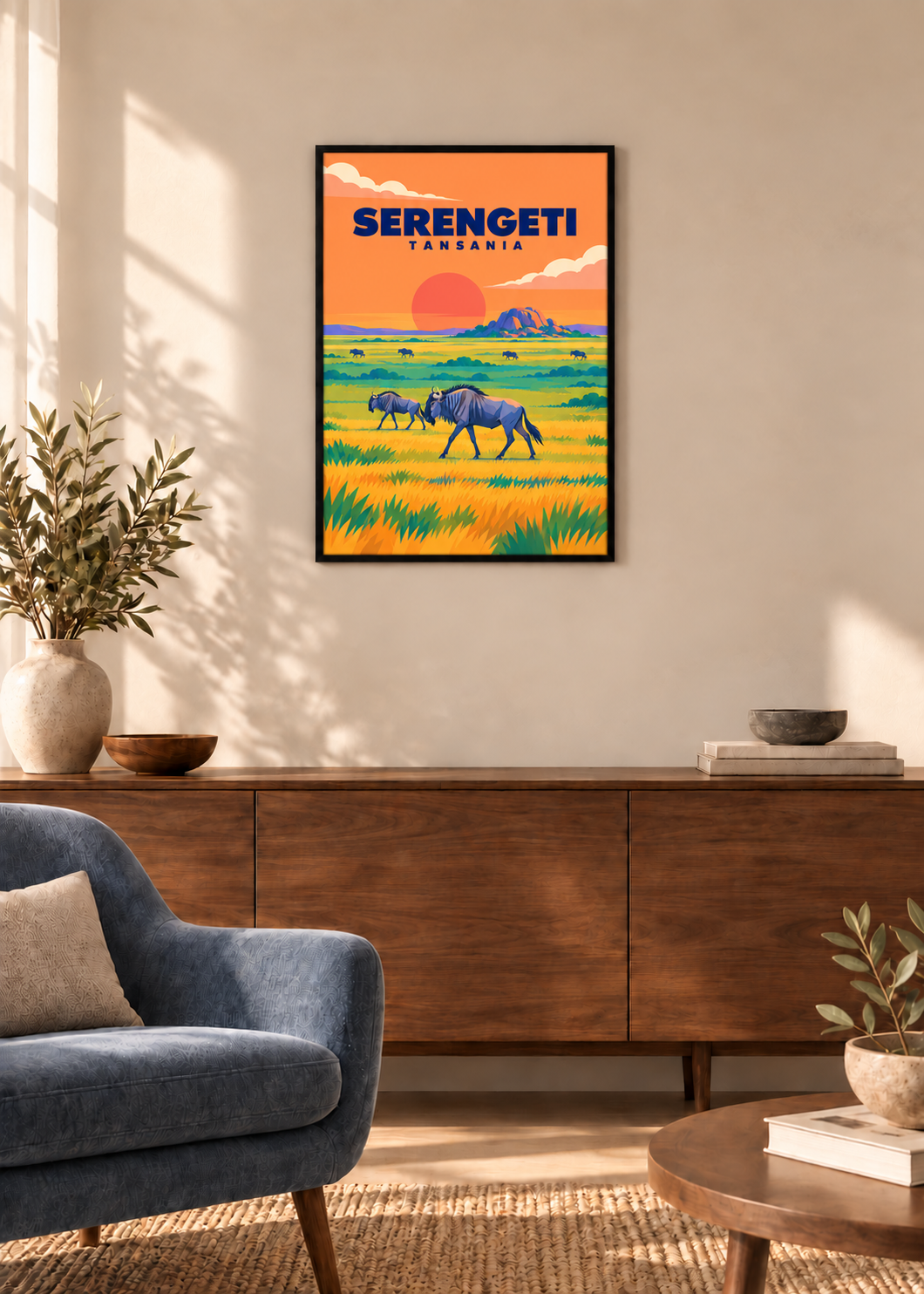 Serengeti im dünnen schwarzen Rahmen mit klarem Acrylglas