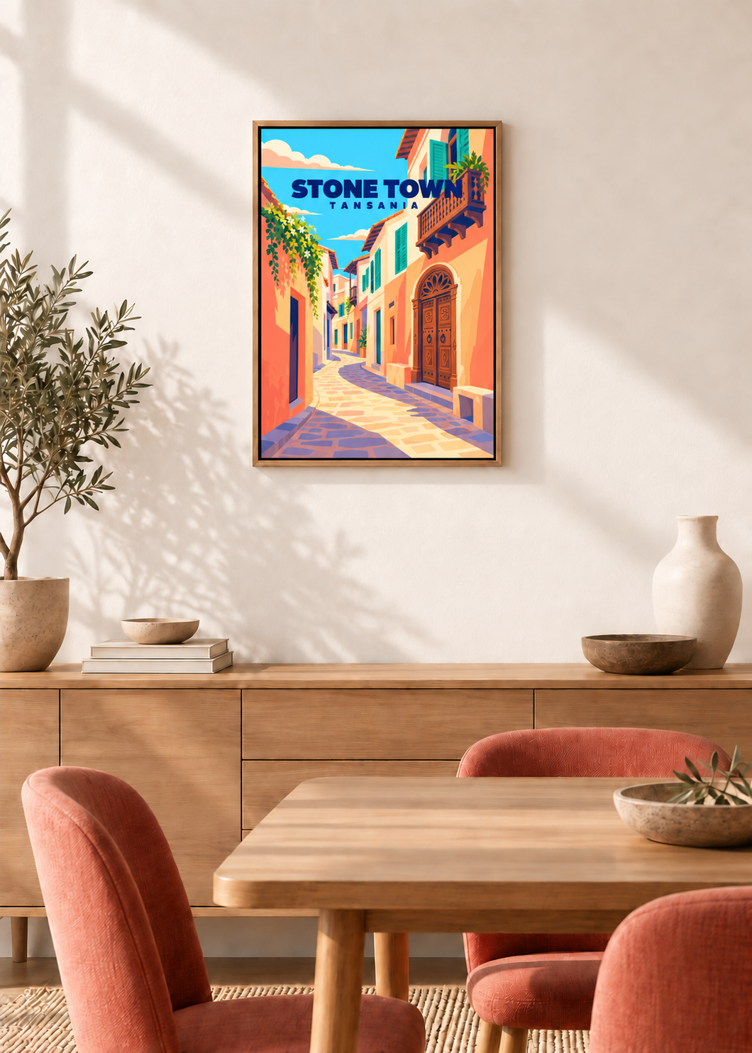Stone Town – Leinwand im Eichen-Schattenfugenrahmen