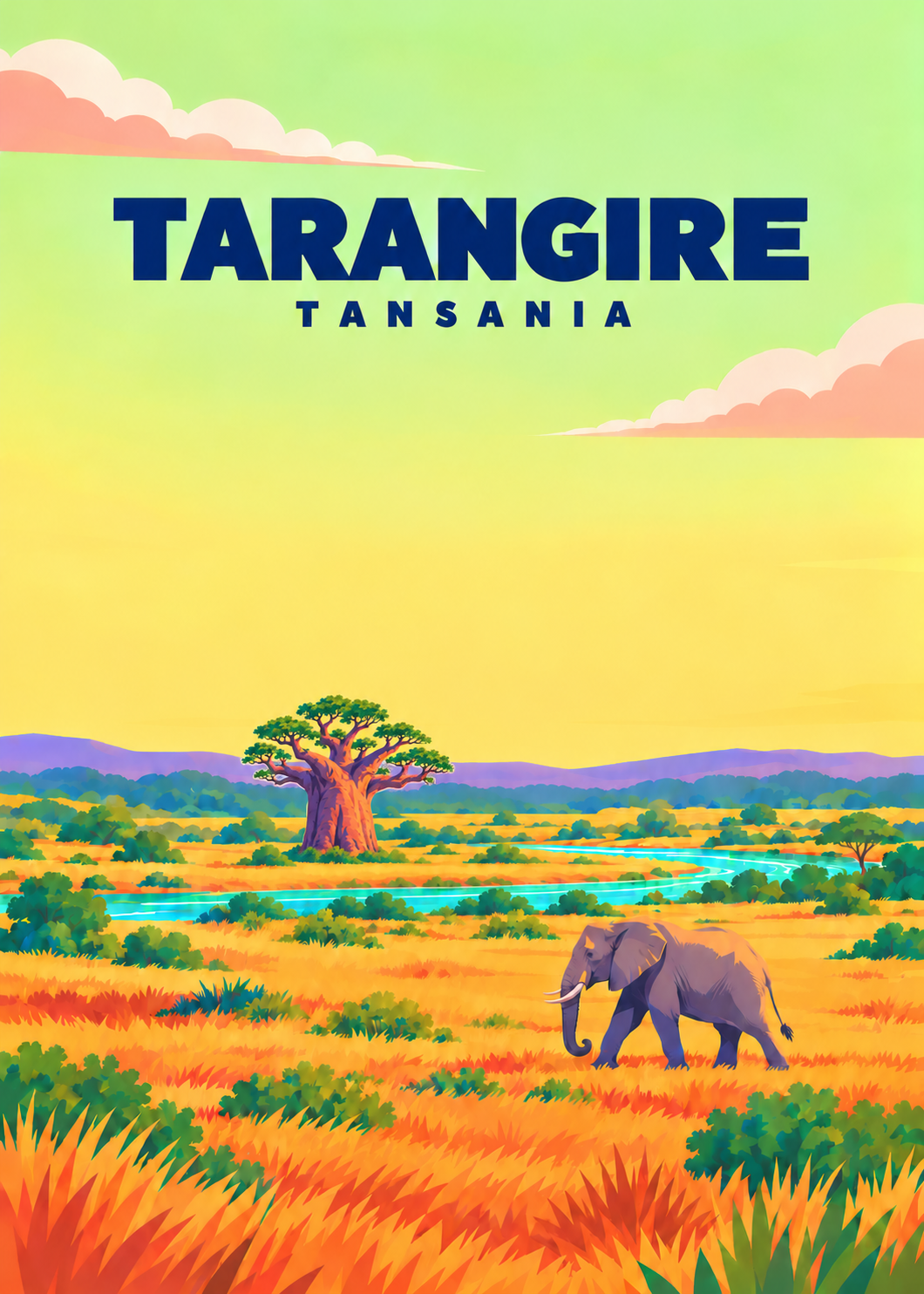 Tarangire – geometrische Illustration, Tansania