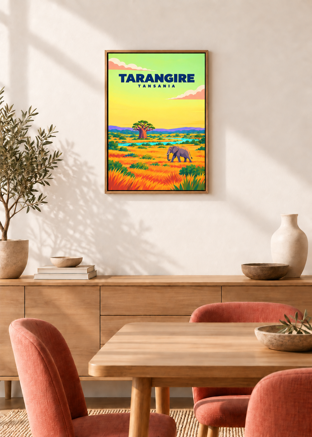 Tarangire – Leinwand im Eichen-Schattenfugenrahmen