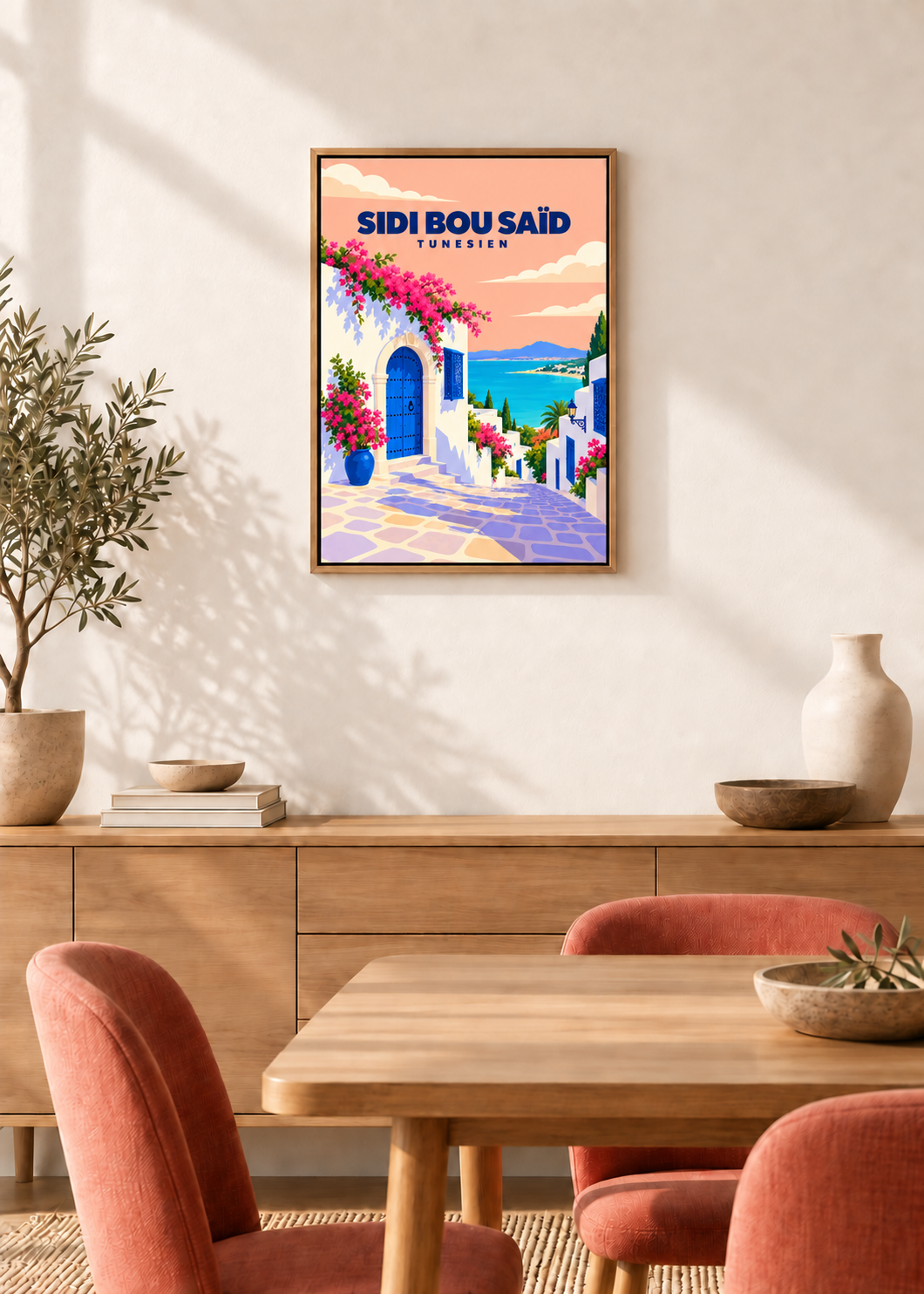 Sidi Bou Saïd – Leinwand im Eichen-Schattenfugenrahmen