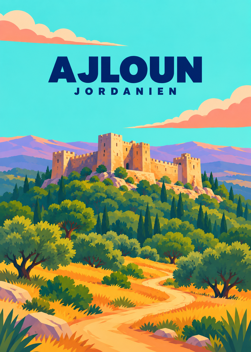 Ajloun – geometrische Illustration, Jordanien