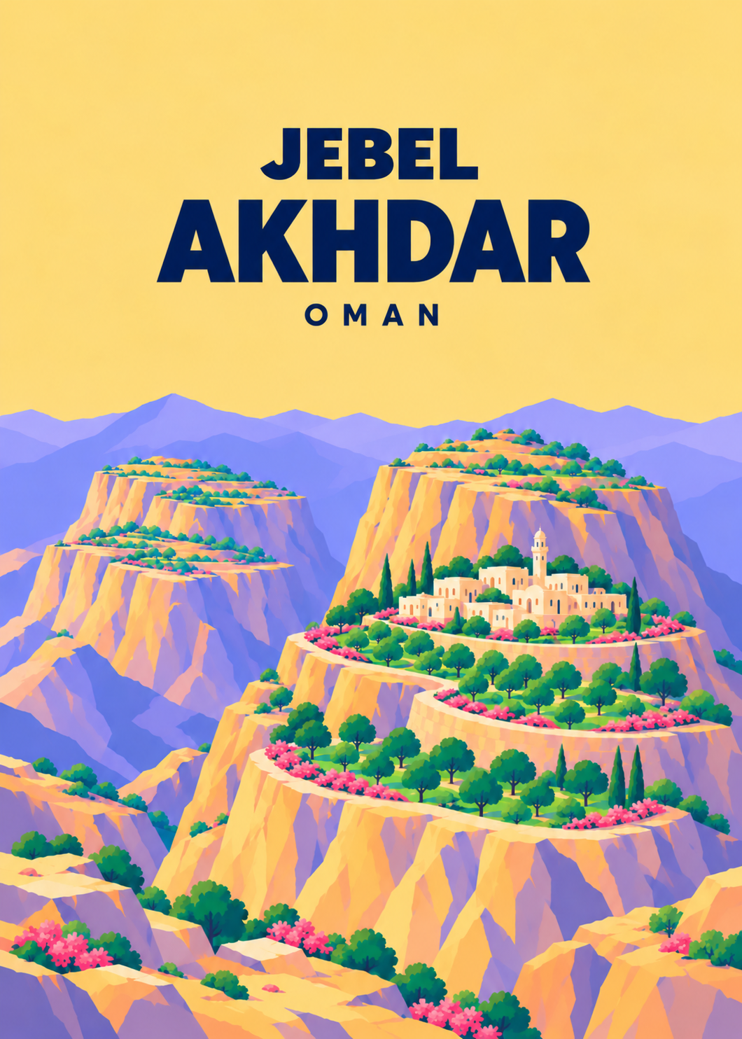 Jebel Akhdar – geometrische Illustration, Oman