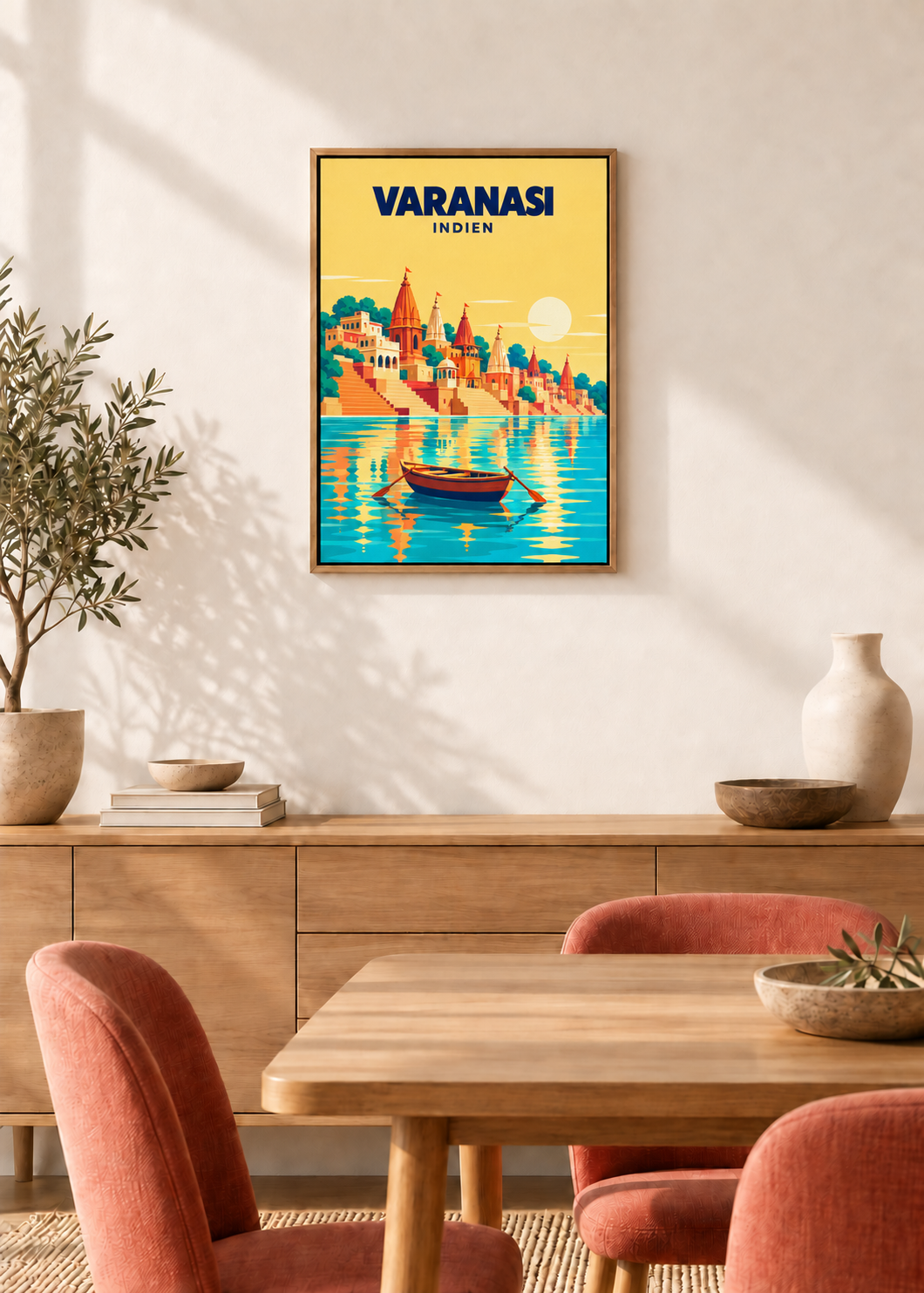 Varanasi – Leinwand im Eichen-Schattenfugenrahmen