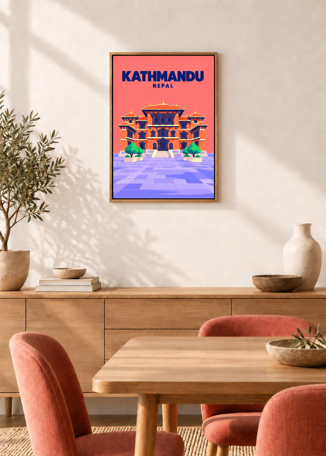 Kathmandu – Leinwand im Eichen-Schattenfugenrahmen