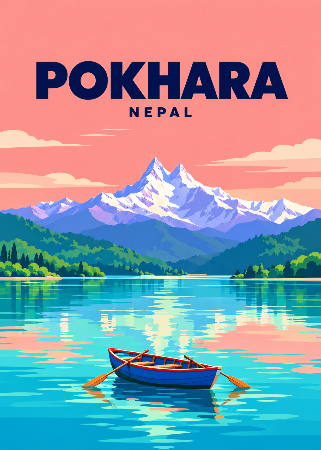 Pokhara – geometrische Illustration, Nepal
