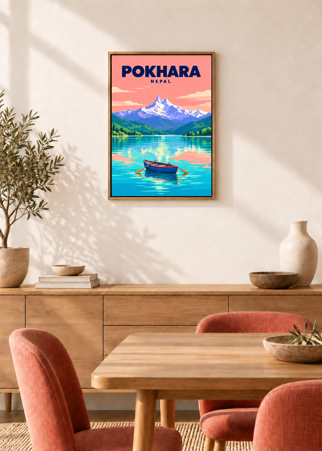 Pokhara – Leinwand im Eichen-Schattenfugenrahmen