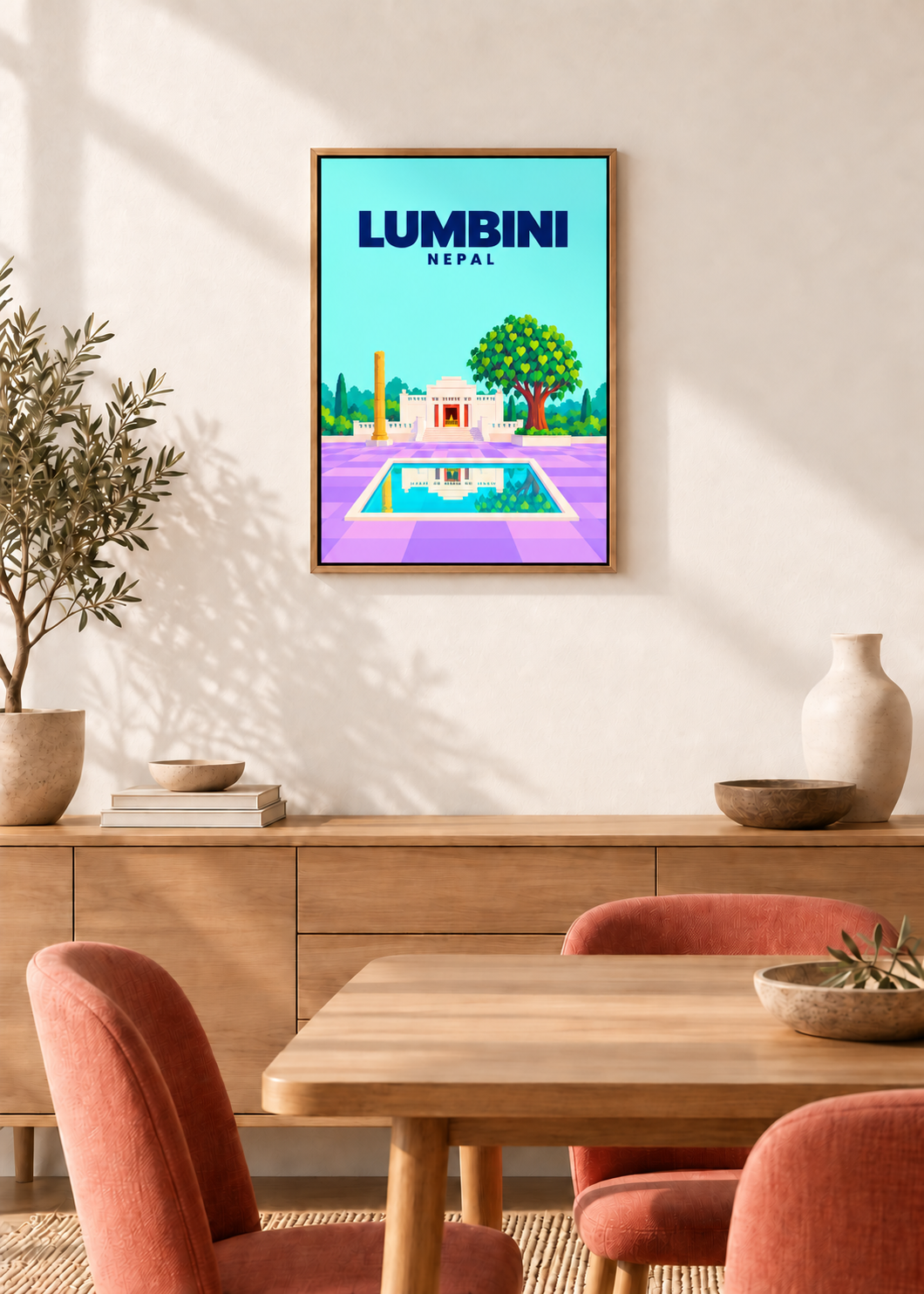 Lumbini – Leinwand im Eichen-Schattenfugenrahmen