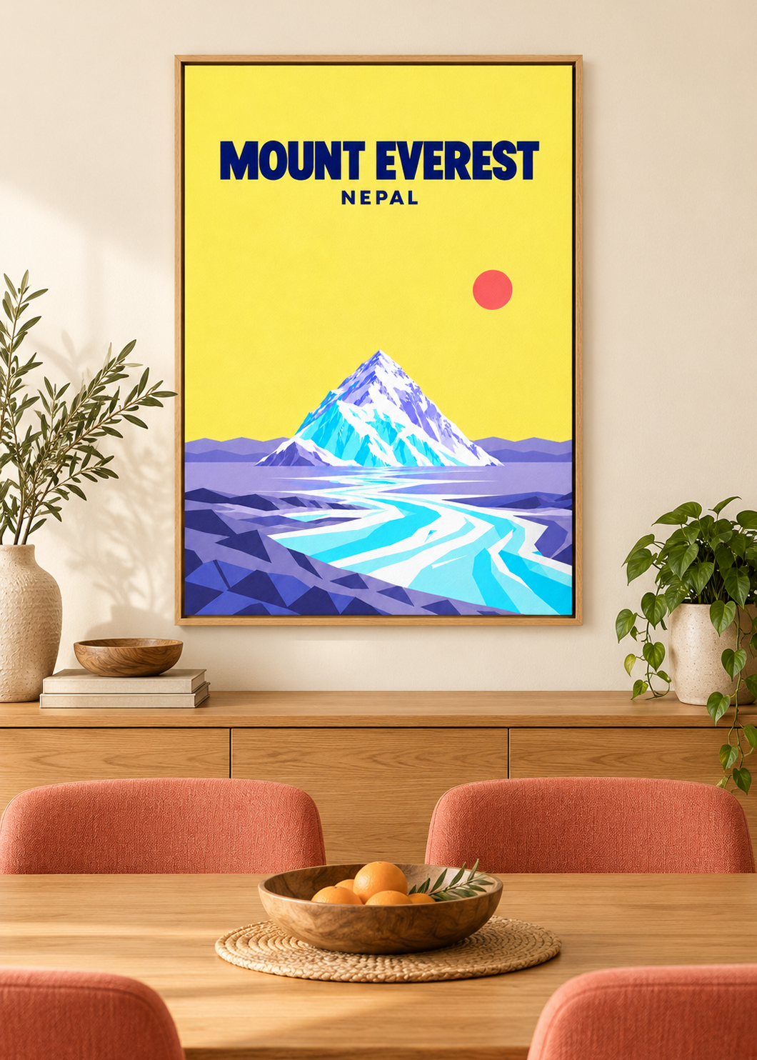 Mount Everest – Leinwand im Eichen-Schattenfugenrahmen