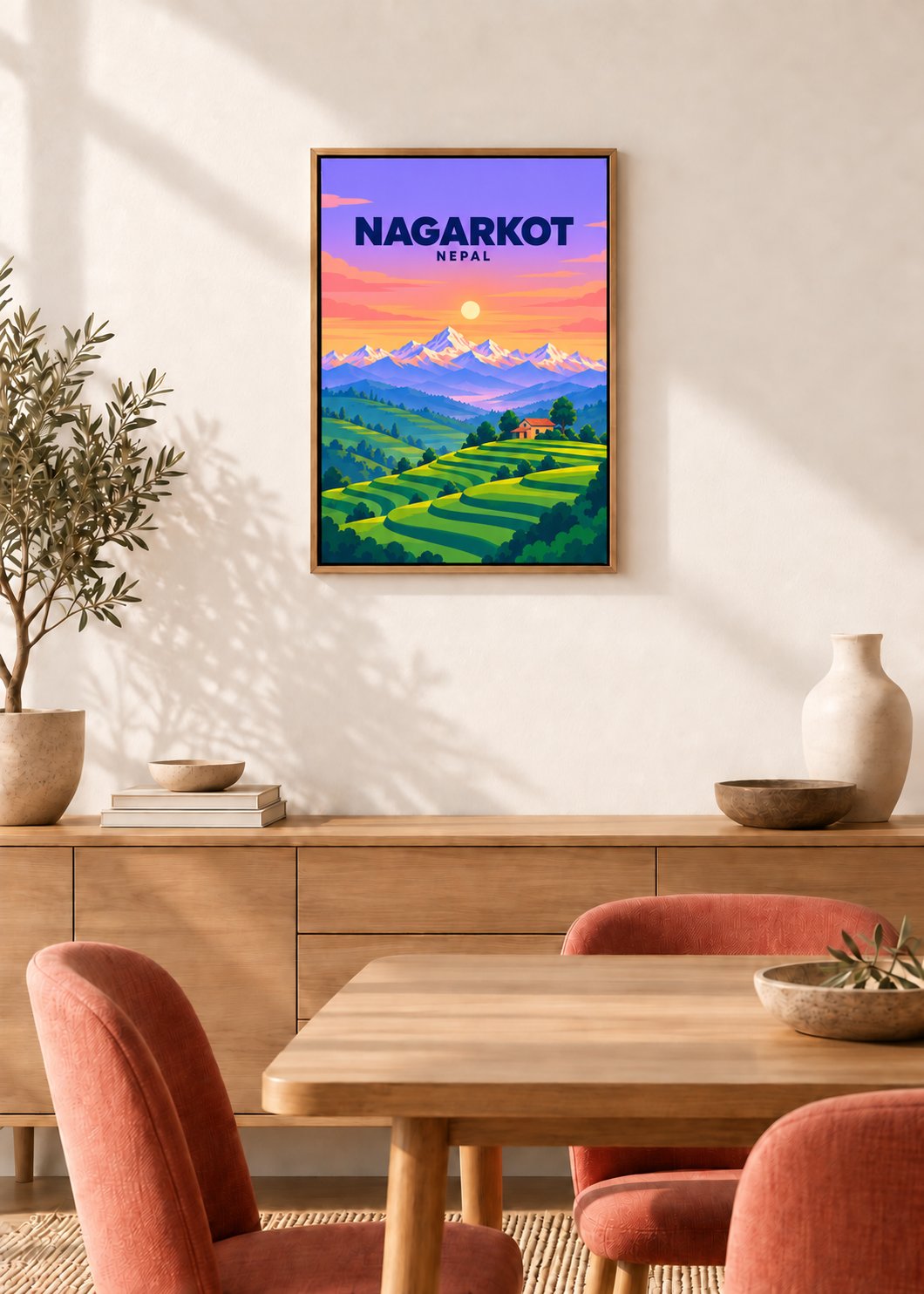 Nagarkot – Leinwand im Eichen-Schattenfugenrahmen