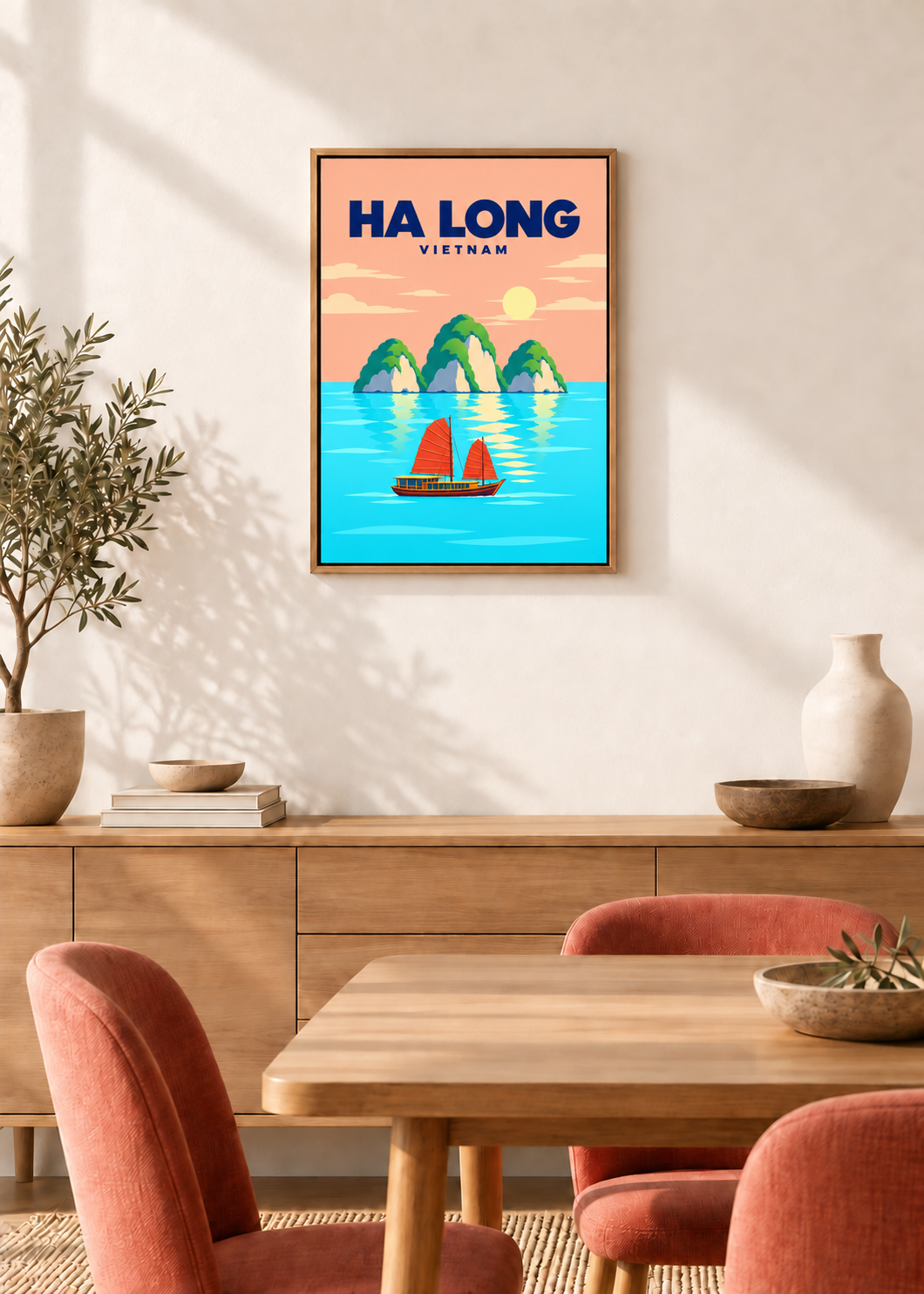 Ha-Long-Bucht – Leinwand im Eichen-Schattenfugenrahmen
