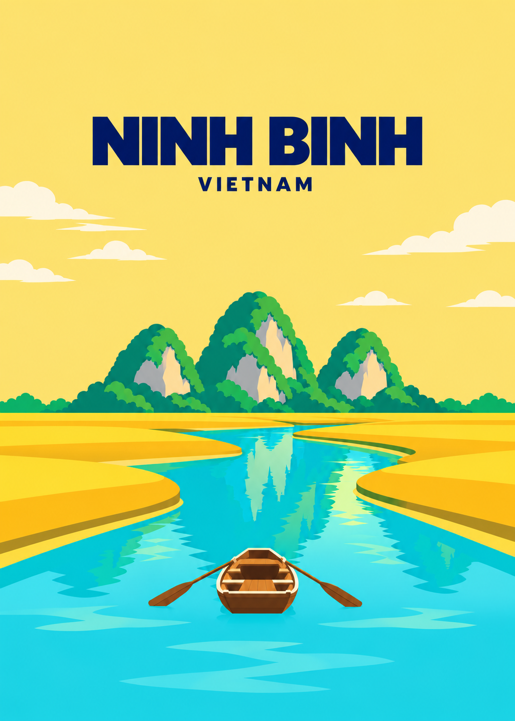 Ninh Binh – geometrische Illustration, Vietnam
