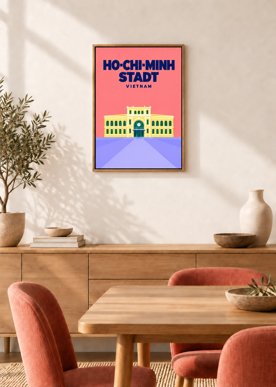 Ho-Chi-Minh-Stadt – Leinwand im Eichen-Schattenfugenrahmen