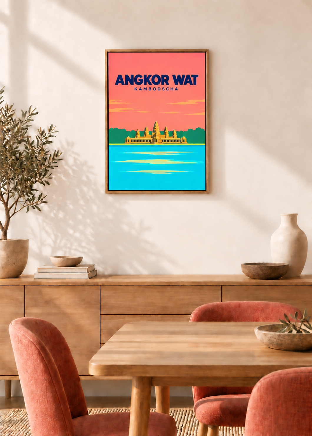 Angkor Wat – Leinwand im Eichen-Schattenfugenrahmen