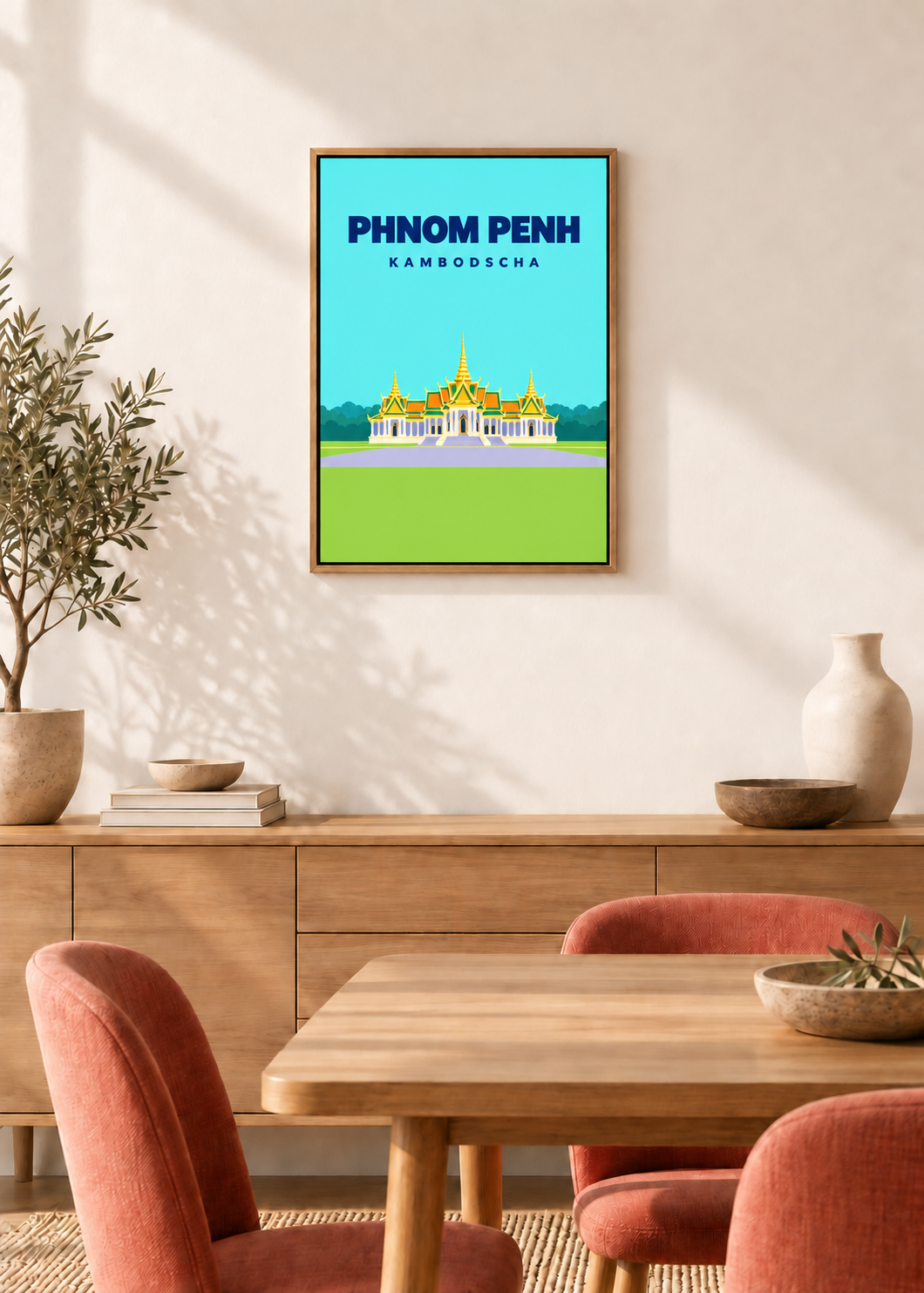 Phnom Penh – Leinwand im Eichen-Schattenfugenrahmen