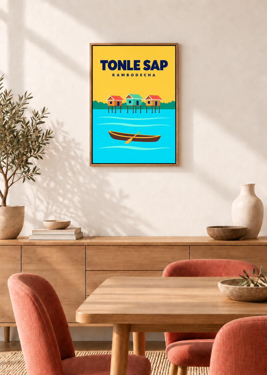 Tonle Sap – Leinwand im Eichen-Schattenfugenrahmen