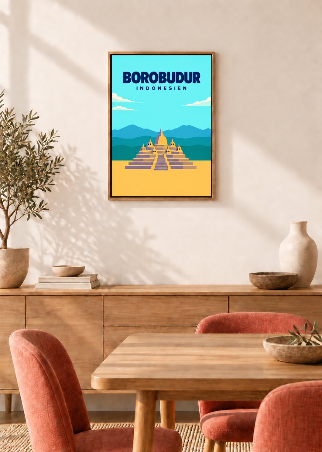 Borobudur – Leinwand im Eichen-Schattenfugenrahmen