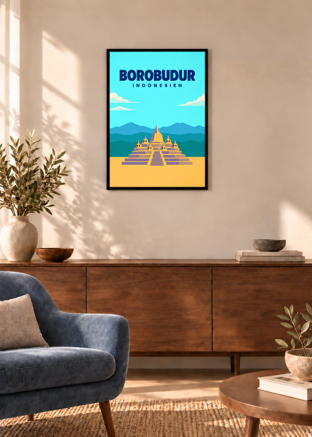 Borobudur – dünner schwarzer Rahmen mit Acrylglas