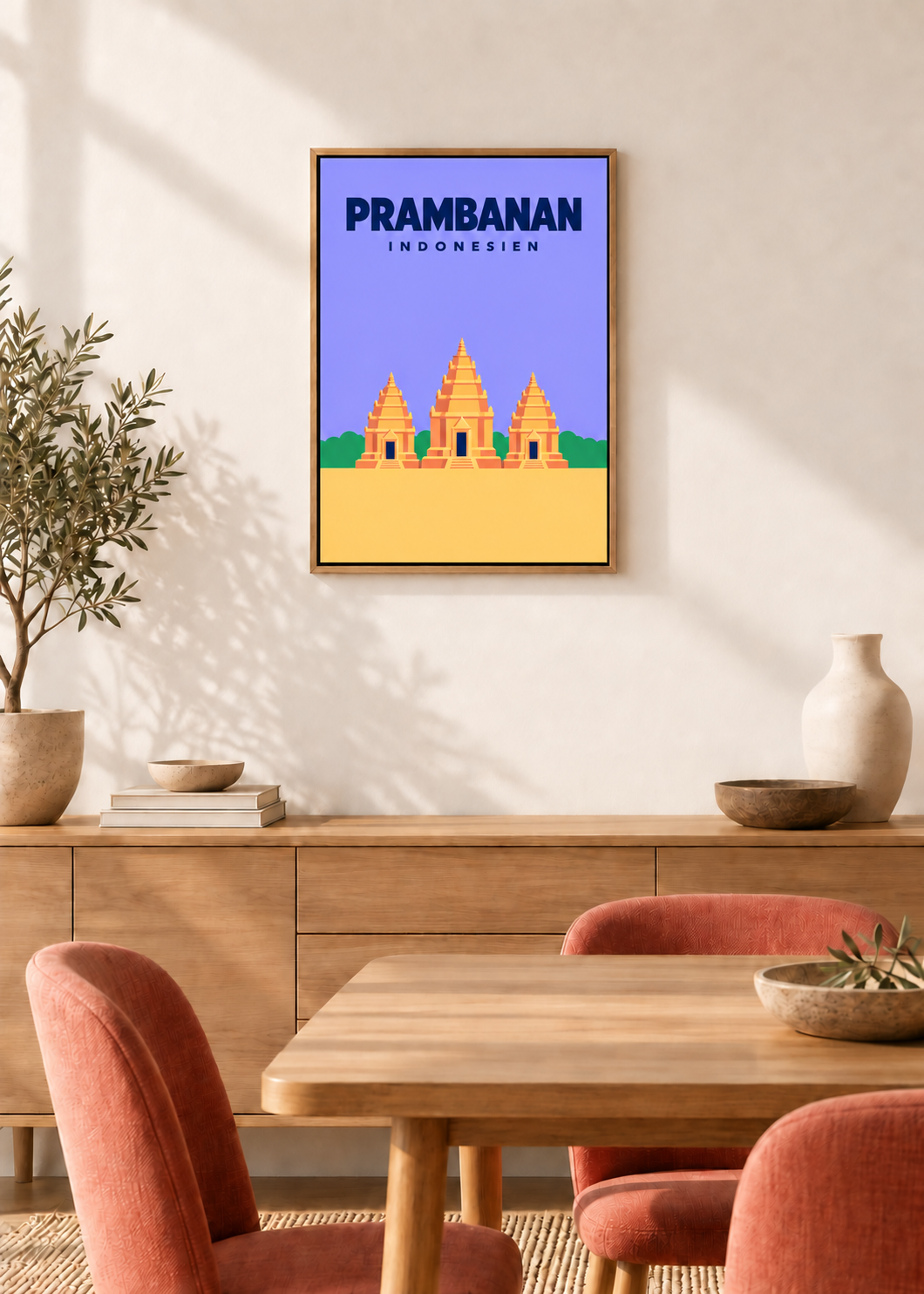 Prambanan – Leinwand im Eichen-Schattenfugenrahmen