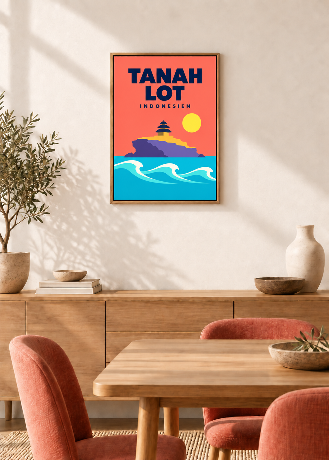 Tanah Lot – Leinwand im Eichen-Schattenfugenrahmen