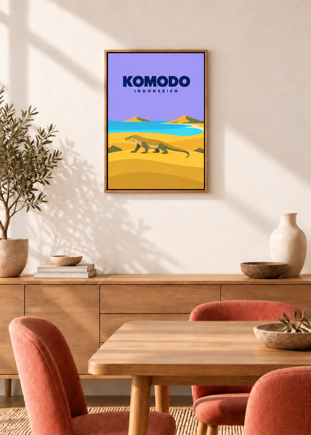 Komodo – Leinwand im Eichen-Schattenfugenrahmen