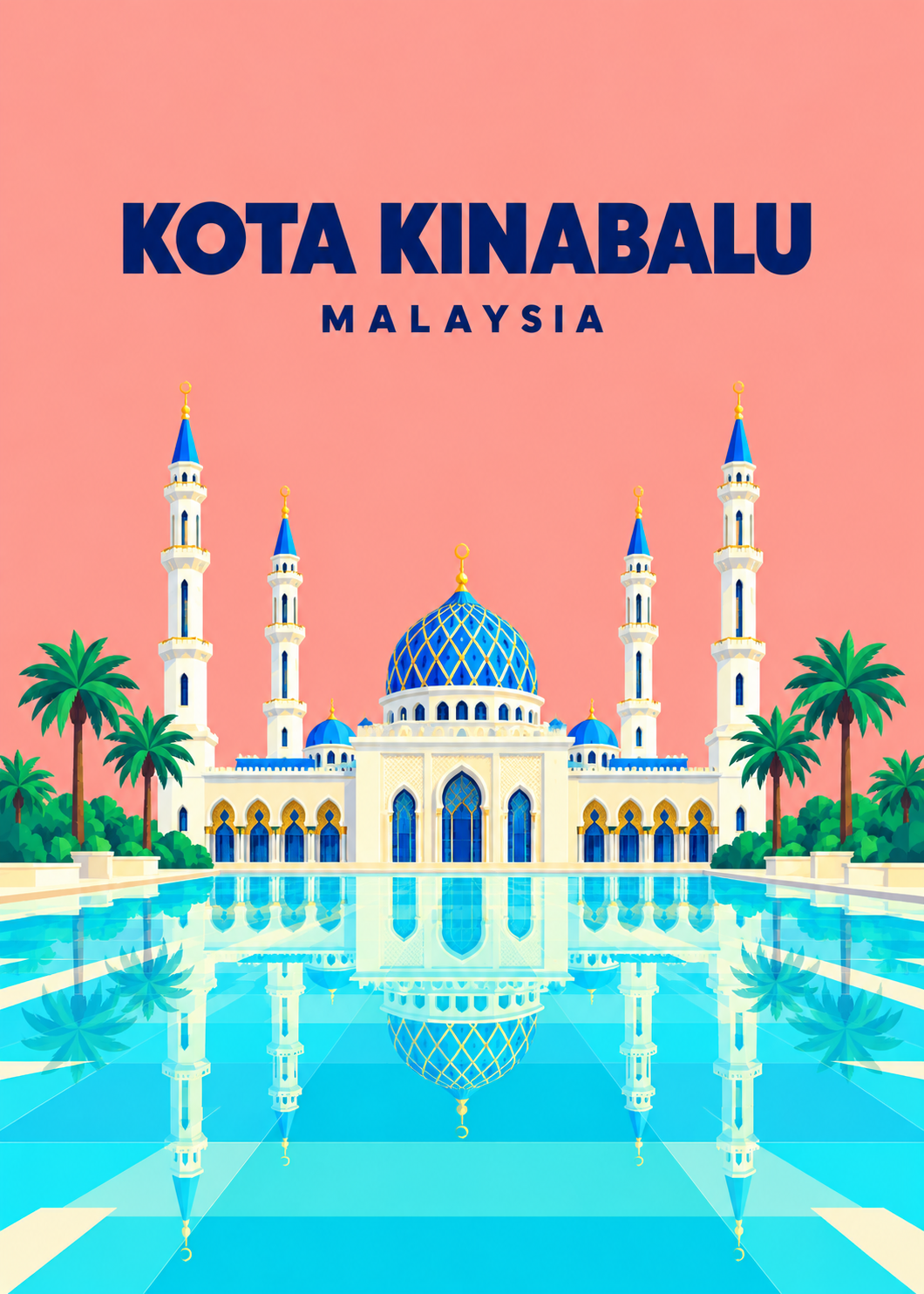 Kota Kinabalu – geometrische Illustration, Malaysia