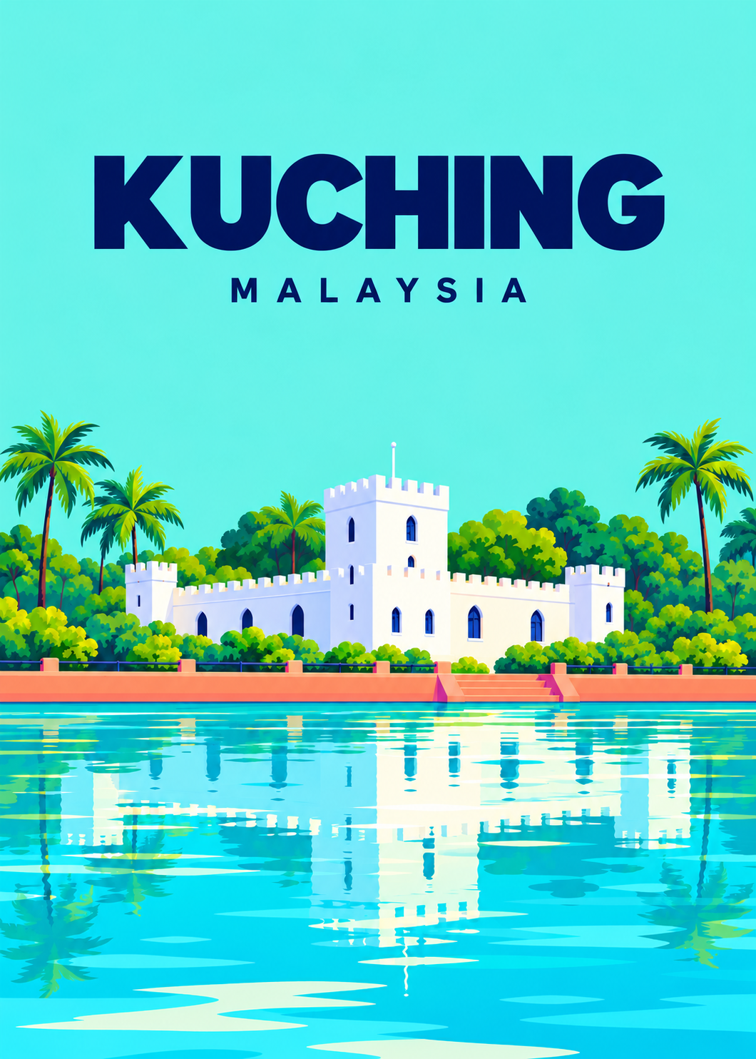 Kuching – geometrische Illustration, Malaysia