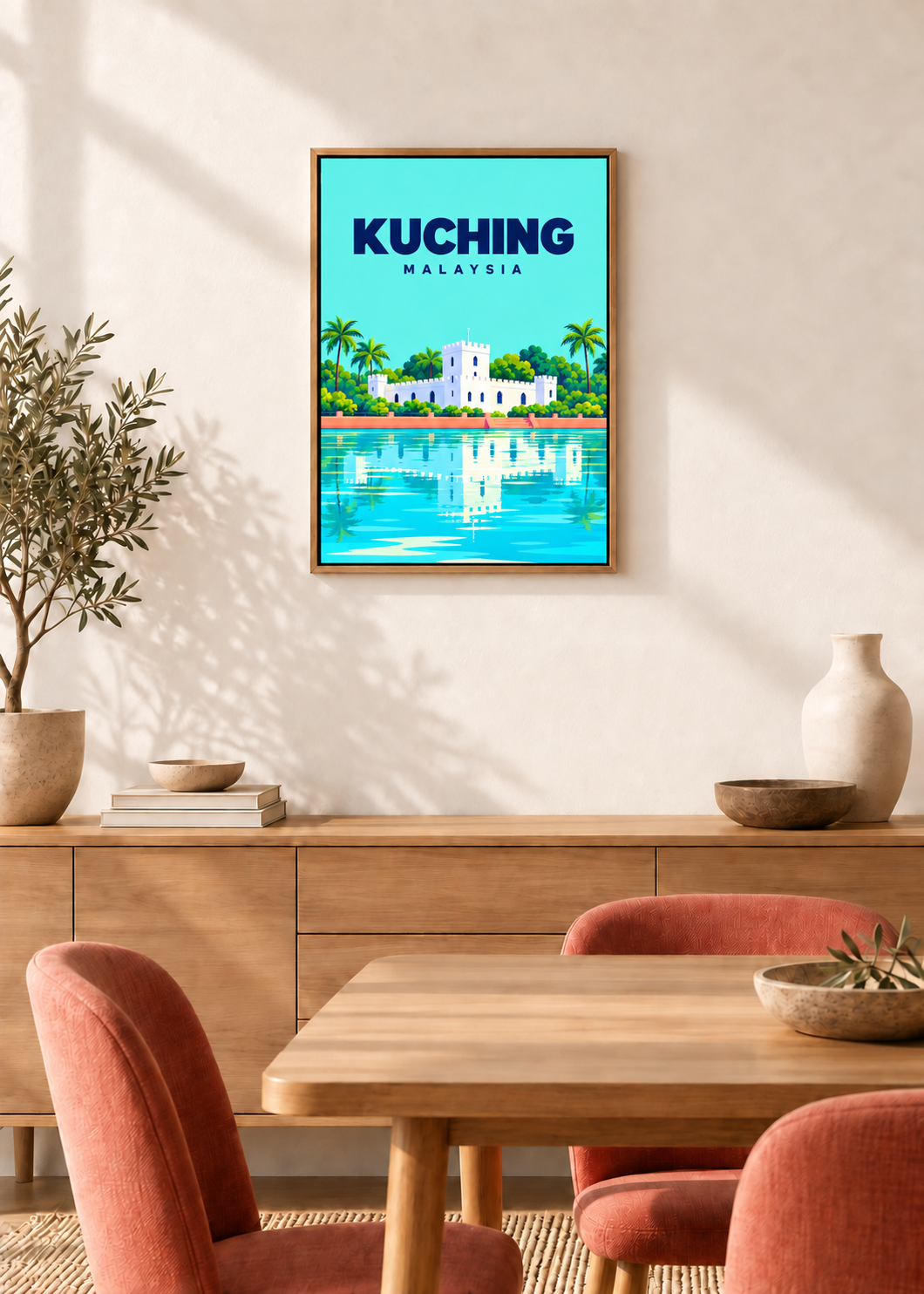 Kuching – Leinwand im Eichen-Schattenfugenrahmen
