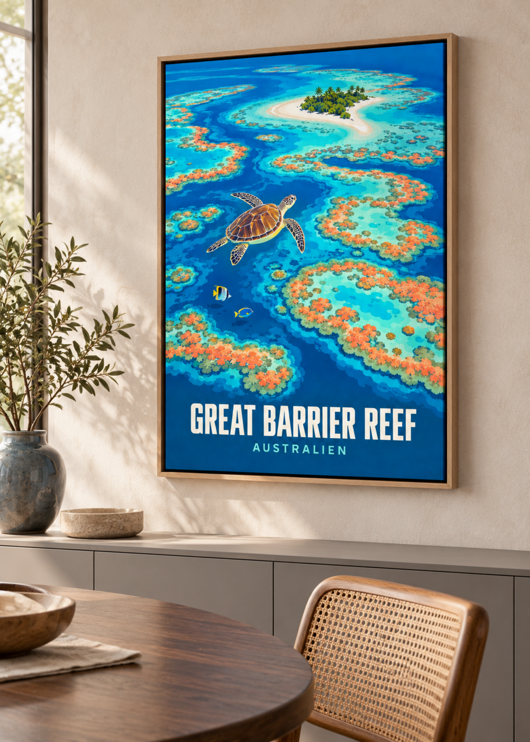 Great Barrier Reef – Leinwand im Eichen-Schattenfugenrahmen