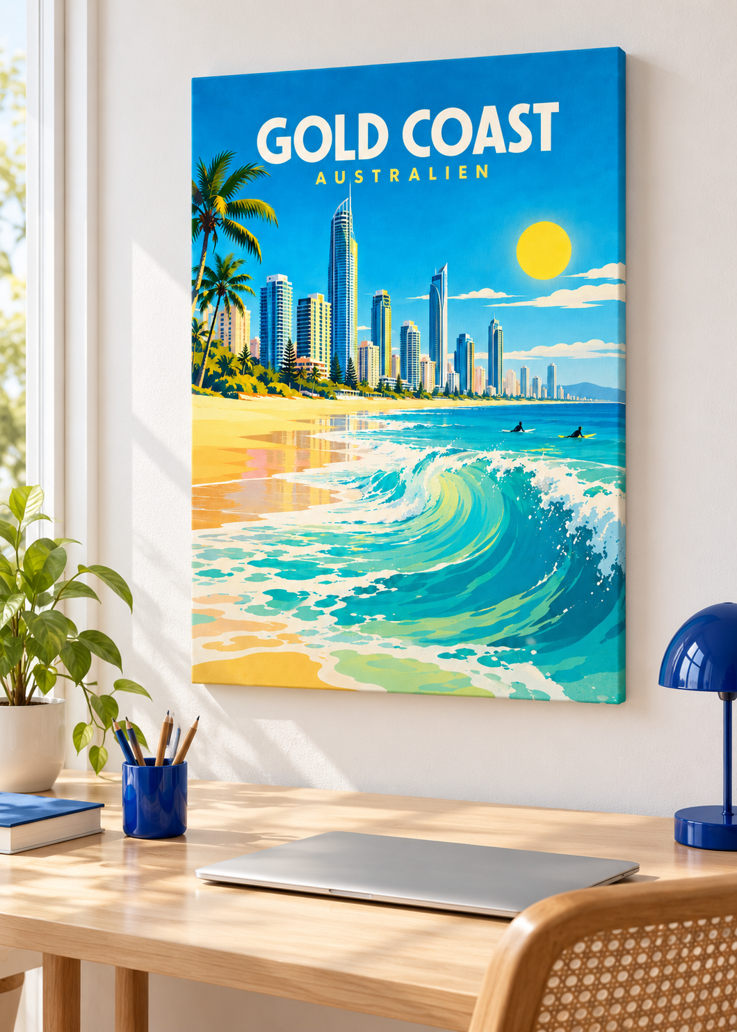 Gold Coast – matte rahmenlose Slim-Leinwand im Homeoffice