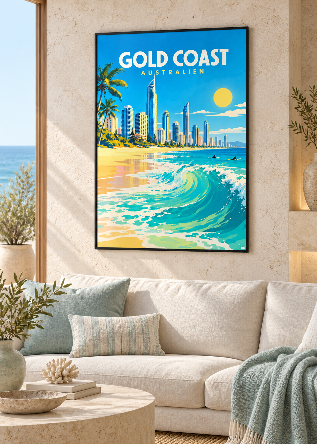 Gold Coast – Kunstdruck im schwarzen Acrylrahmen